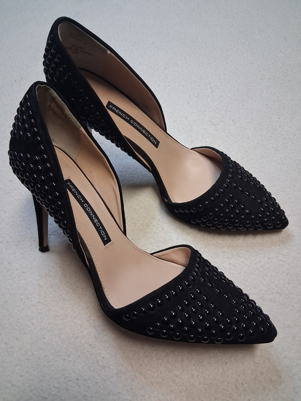 French Connection Black Studded Pointed-Toe Heels